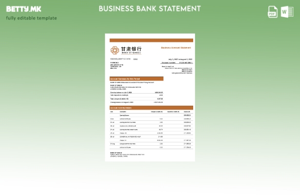 модерен стил на Банката на Гансу за проверка на деловните сметки Шаблон Word и P